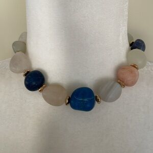 HAND CRAFTED AGATE CHOKER NECKLACE Rainbow Semi-Precious Agate Oversized Heart